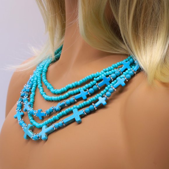 🎉HOSTESS PICK🎉 Turquoise Necklace with beads & crosses. - Picture 2 of 5